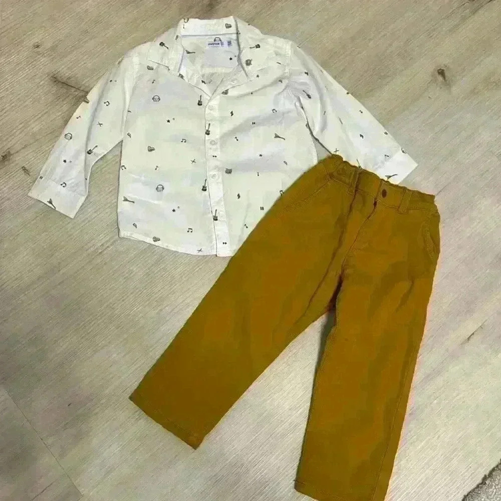 Mayoral size 18m collared top with Carmel colored pants